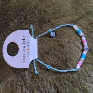 Pura Vida Live Free Happy Face Pink White Blue Bracelet Boho Hippie